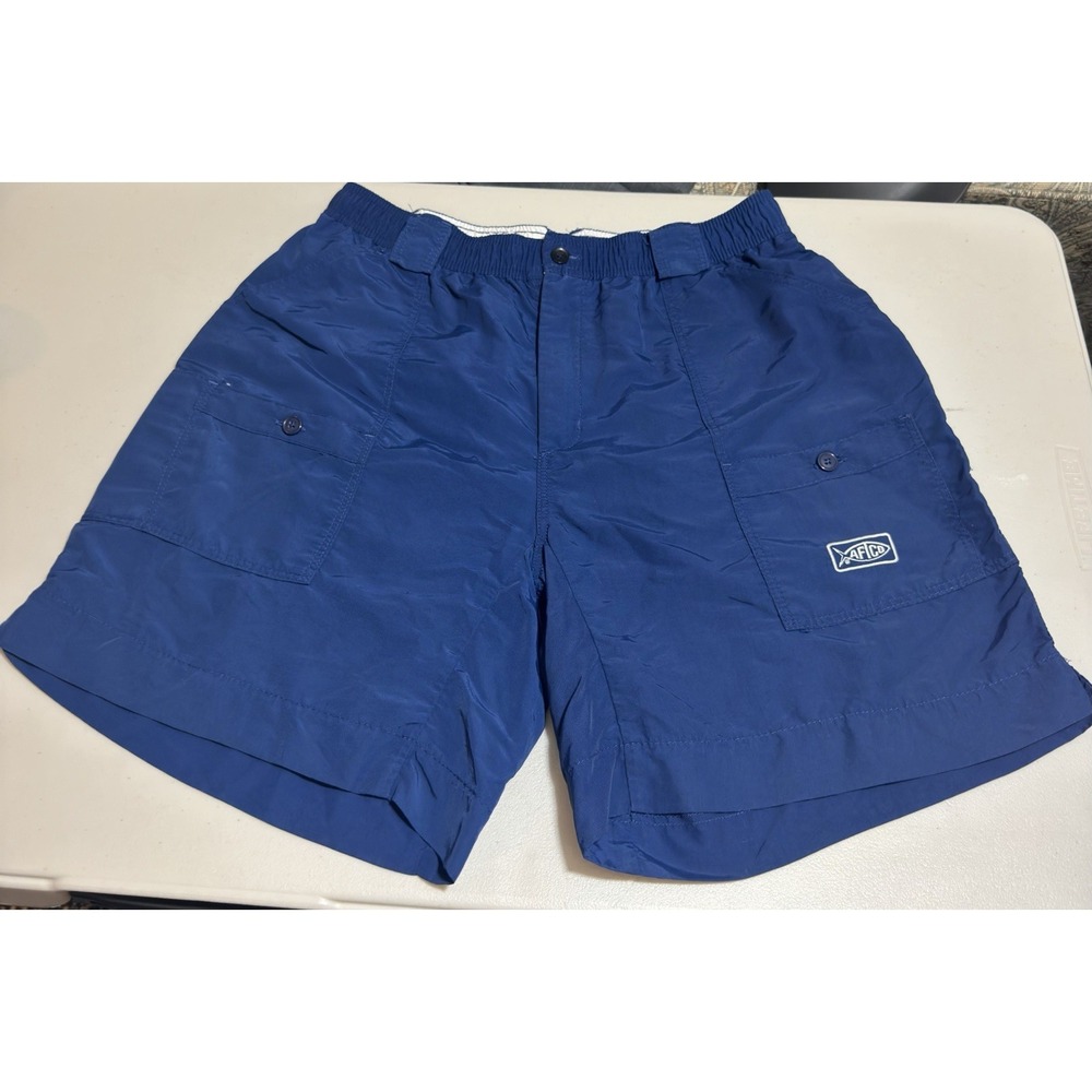 AFTCO Blue Nylon Elastic Waist Fishing Utility Cargo Shorts Size 36